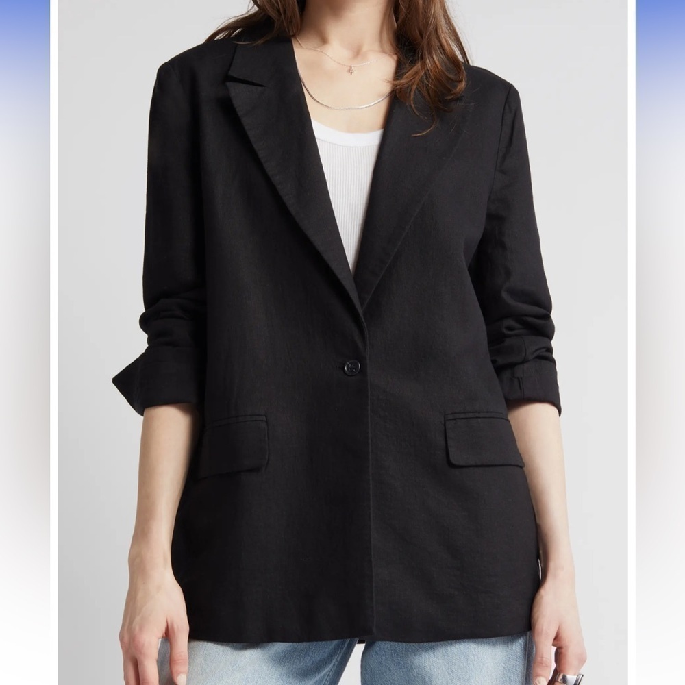 Treasure & Bond Black Linen Blend Boyfriend Classic Career Blazer Small